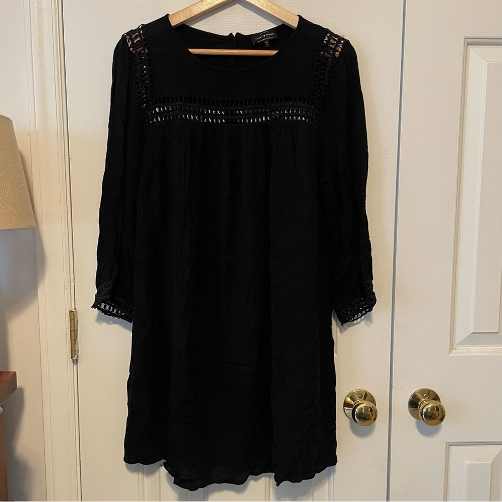 Lucky Brand Black Long Sleeve Dress with Crochet Detail
